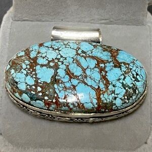 Stunning Artisan Custom Made 925 Silver Natural Turquoise Chunky Pendant